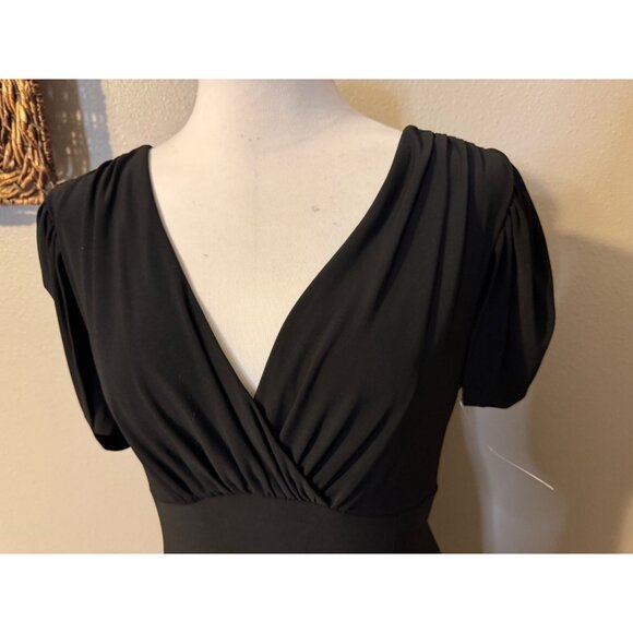 Jones NY Black Midi Dress 16 A Line Jersey Stretch Short Ruched Sleeve NEW - Picture 4 of 13